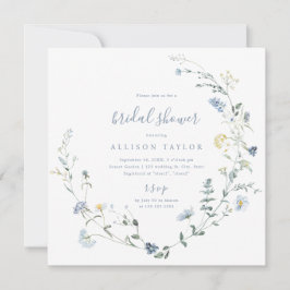 Convite Dusty Blue Wildflower Rustic Chá de panela