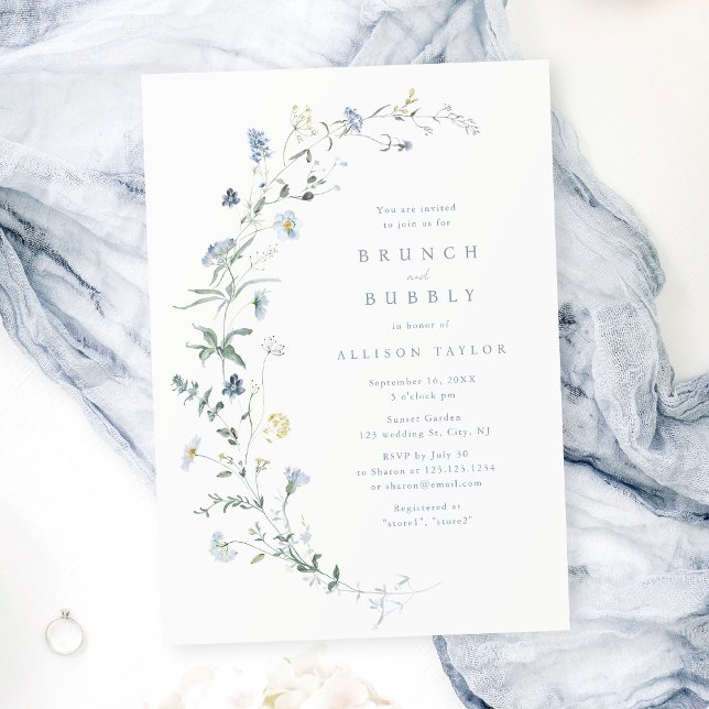 Convite Dusty Blue Wildflower Rustic Chá de panela (Dusty Pink Wildflower Rustic Boho Bridal Shower Invitation)