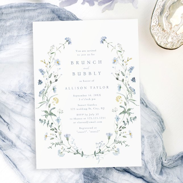 Convite Dusty Blue Wildflower Rustic Chá de panela (Dusty Blue Wildflower Rustic Boho Bridal Shower Invitation)