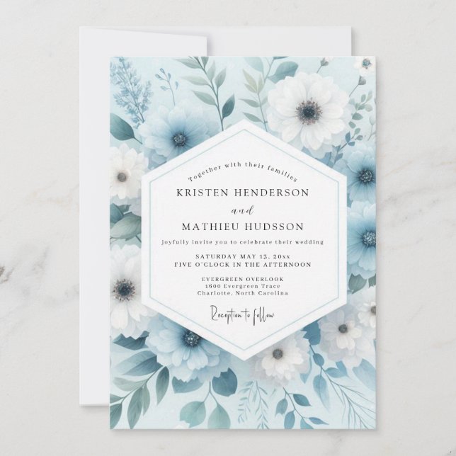 Convite Dusty Blue Winter Bloom Wedding (Frente)