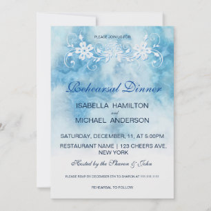 Convite Dusty Blue Winter Script Calligraphy Watercolor