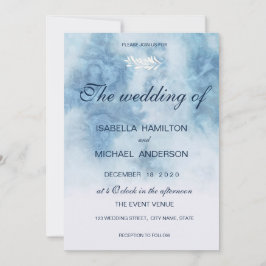 Convite Dusty Blue Winter Script Calliografia White Branch