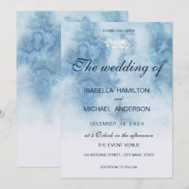 Convite Dusty Blue Winter Script Calliografia White Branch