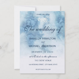 Convite Dusty Blue Winter Script Calliografia White Branch