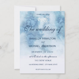 Convite Dusty Blue Winter Script Calliografia White Branch
