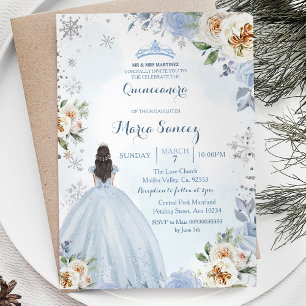 Convite Dusty Blue Winter Season Floral Mis Quince Invite
