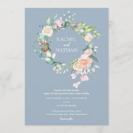 Convite Dusty Blue Woodland Rosas Greenery Floral Casament