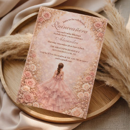 Convite Dusty Blush Rose Garden Quinceañera