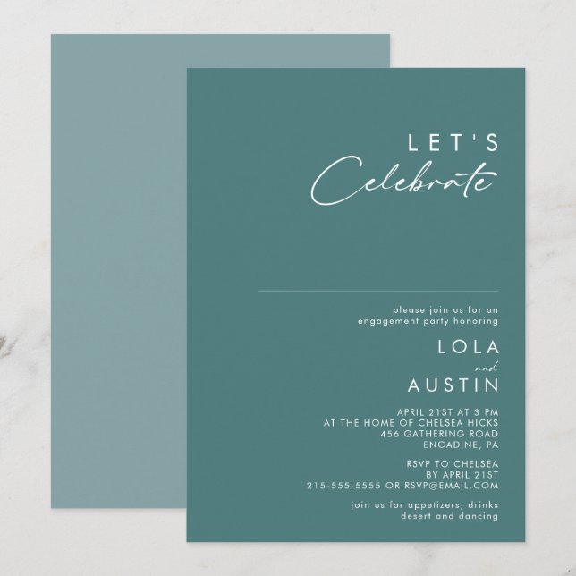 Convite Dusty Boho | Celebração de Vamos verde e azul (Frente/Verso)