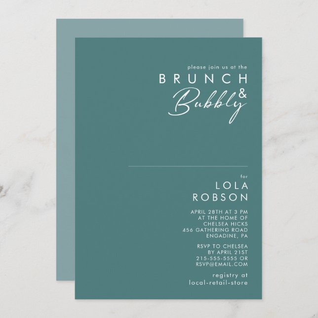 Convite Dusty Boho Green & Blue Brunch e Chá de espuma (Frente/Verso)