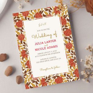 Convite Dusty Brunt Orange Peony Flowers Casamento outono