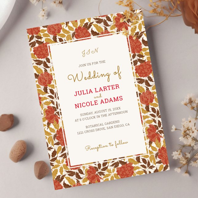 Convite Dusty Brunt Orange Peony Flowers Casamento outono (Criador carregado)