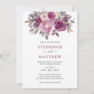 Convite Dusty Burgundy Blush Casamento Botânico