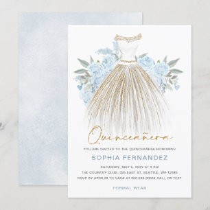 Convite Dusty Dourada dourada Vestido Floral Quinceañera