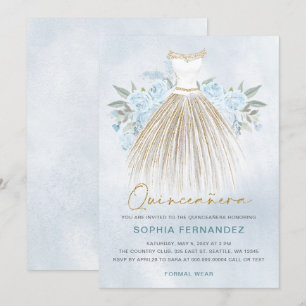 Convite Dusty Dourada dourada Vestido Floral Quinceañera