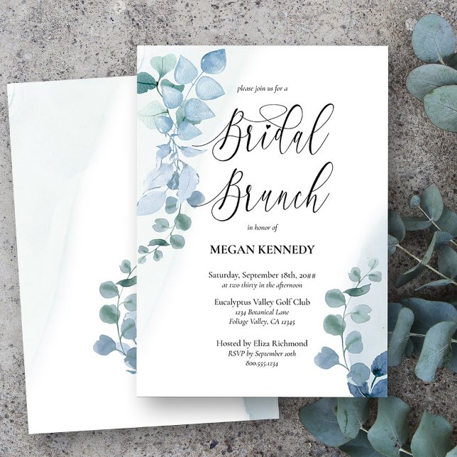 Convite Dusty Eucalyptus Elegante Greenery Bridal Brunch (Bridal Brunch Invitation from my Dusty Eucalyptus Wedding Collection)