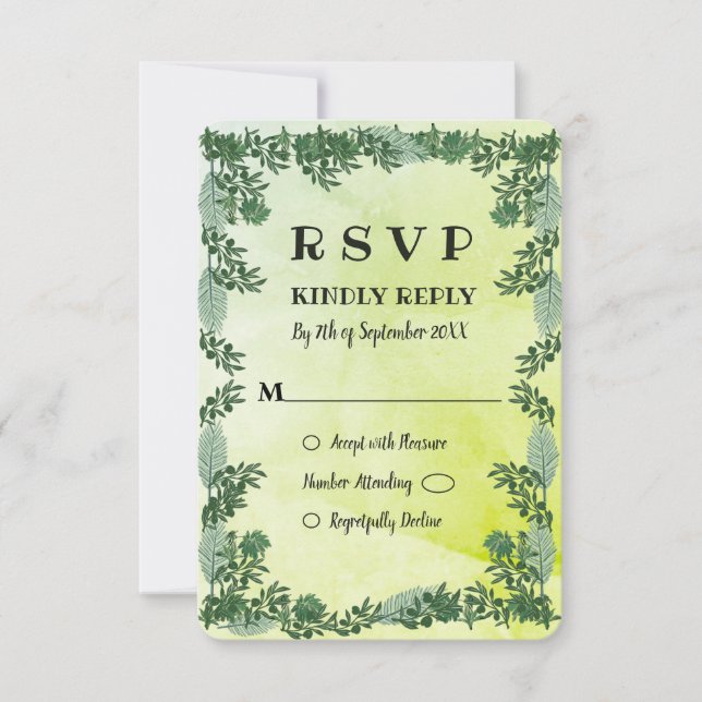 Convite Dusty Green Greenery Rustic Wedding RSVP Card (Frente)
