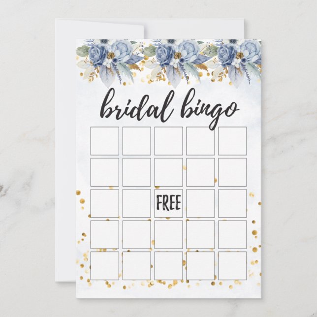 Convite Dusty Marinho Blue Peony Bridal Bingo (Frente)