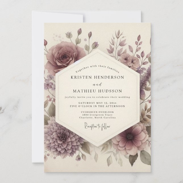 Convite Dusty Mauve Floral Romance Wedding (Frente)