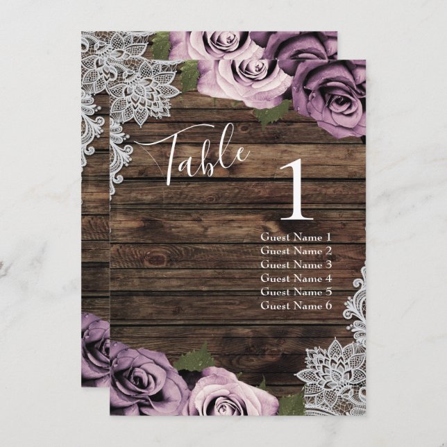 Convite Dusty Mauve Rosas Número da Mesa de Casamento (Frente/Verso)