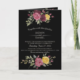 Convite Dusty Pastel Watercolor Roses Black