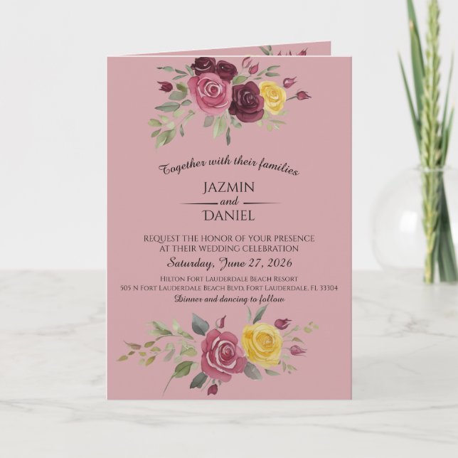 Convite Dusty Pastel Watercolor Roses Maroon Invitation (Frente)