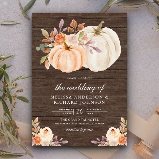 Convite Dusty Peach Floral Pumpkin Barn Casamento de Madei (Criador carregado)