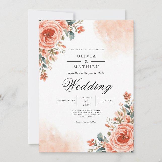 Convite Dusty Peach Flourish Weding (Frente)