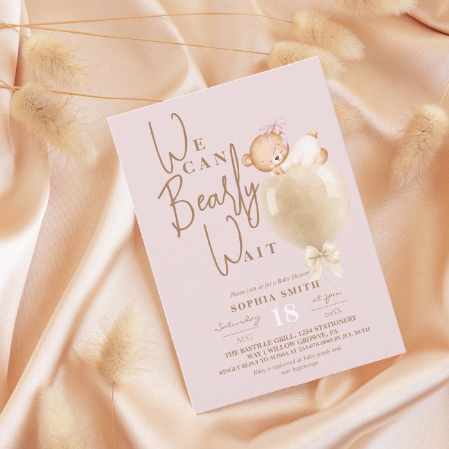 Convite Dusty Pink Bear Balloon Baby Shower (Criador carregado)