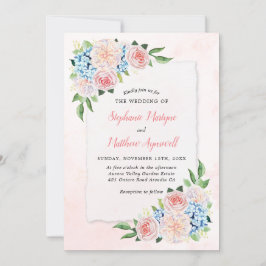 Convite Dusty Pink Blue Hydrangea Floral Botânica Casament