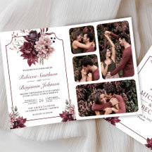 Dusty Pink Burgundy Floral Frame QR Code Wedding