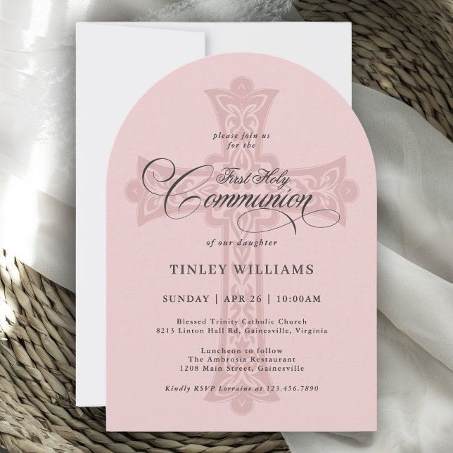 Convite Dusty Pink Celtic Cross First Holy Communion (Available in both printed and instant download digital formats.)