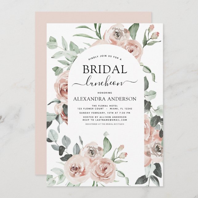 Convite Dusty Pink Chá de panela Luncheon Greenery Invita (Frente/Verso)