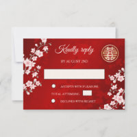 Dusty PInk Cherry Blossom Red RSVP Casamento Chinê