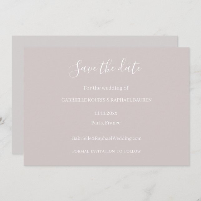 Convite Dusty Pink e White Save The Date Weding (Frente/Verso)