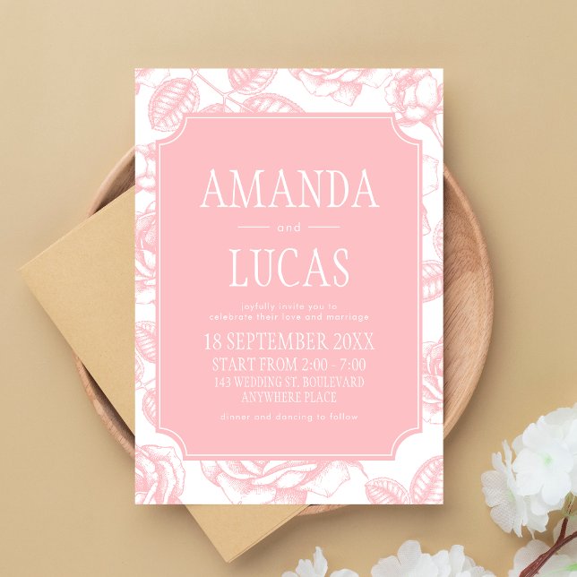 Convite Dusty Pink Elegant Chinoiserie Casamento (Dusty Pink Vintage Elegant Wedding Invitation)