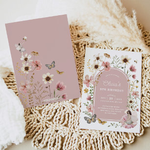 Convite Dusty Pink Fairy Fairy Fairy Fairy Party Birthday