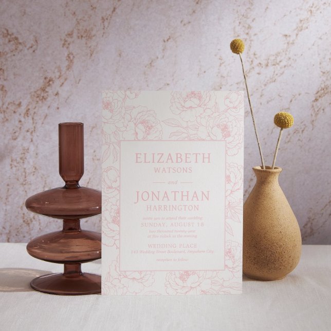 Convite Dusty Pink Floral Casamento (Dusty Pink Minimalist Floral Wedding Invitation)