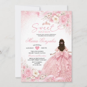 Convite Dusty Pink Floral Charra Princesa Sweet Sixteen