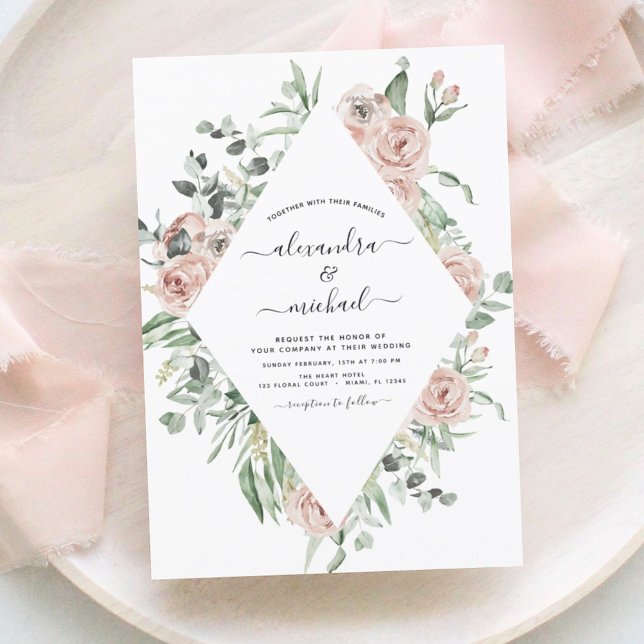 Convite Dusty Pink Floral Eucalyptus Greenery Casamento (Criador carregado)