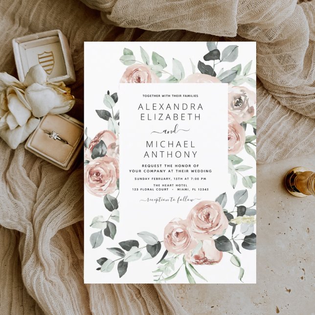 Convite Dusty Pink Floral Eucalyptus Greenery Casamento In (Criador carregado)
