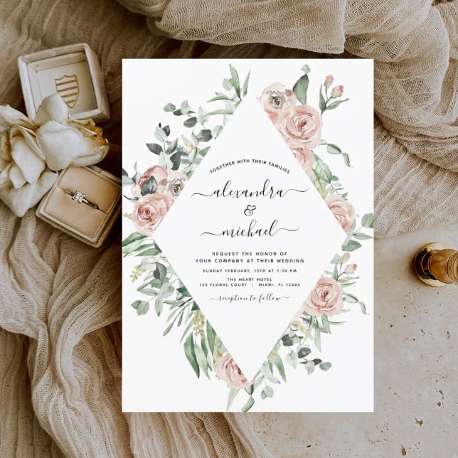 Convite Dusty Pink Floral Eucalyptus Greenery Casamento In (Criador carregado)
