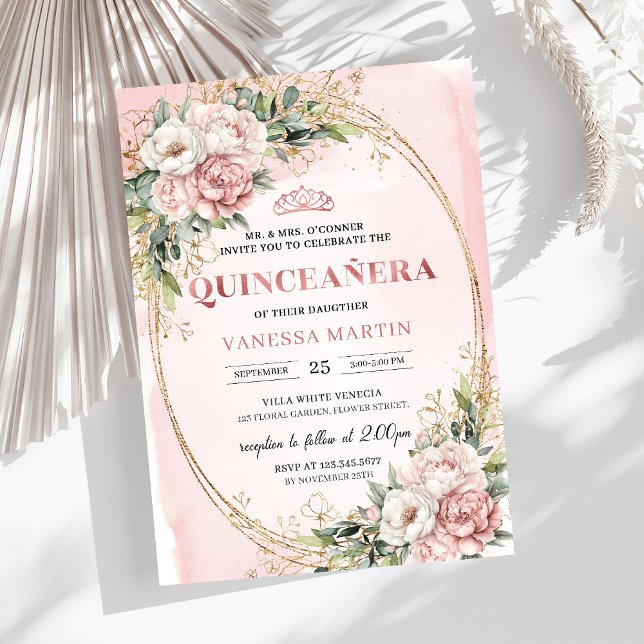 Convite Dusty Pink Floral Eucalyptus Quinceañera Birthday  (Dusty Pink Floral Eucalyptus Quinceañera Birthday Invitation

)