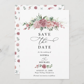 Convite Dusty Pink Floral Wedding Save The Date 