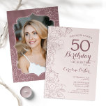 Convite Dusty Pink Foto Floral 50ª Festa de aniversário<br><div class="desc">Dusty Pink Floral Foto 50º Convite de aniversário. Design minimalista moderno com desenhos botânicos em destaque e letra de script de tipografia. Simples trendy convida cartão perfeito para uma festa de na moda. Pode ser personalizado para qualquer idade. Impressos convites Zazzle ou modelo de impressão digital instantânea para download.</div>