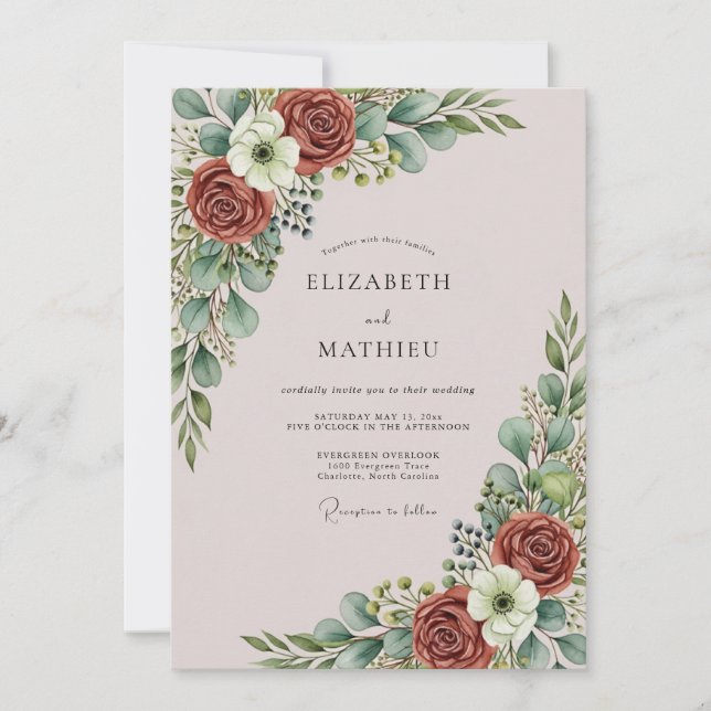 Convite Dusty Pink Graceful Botanical Wedding (Frente)