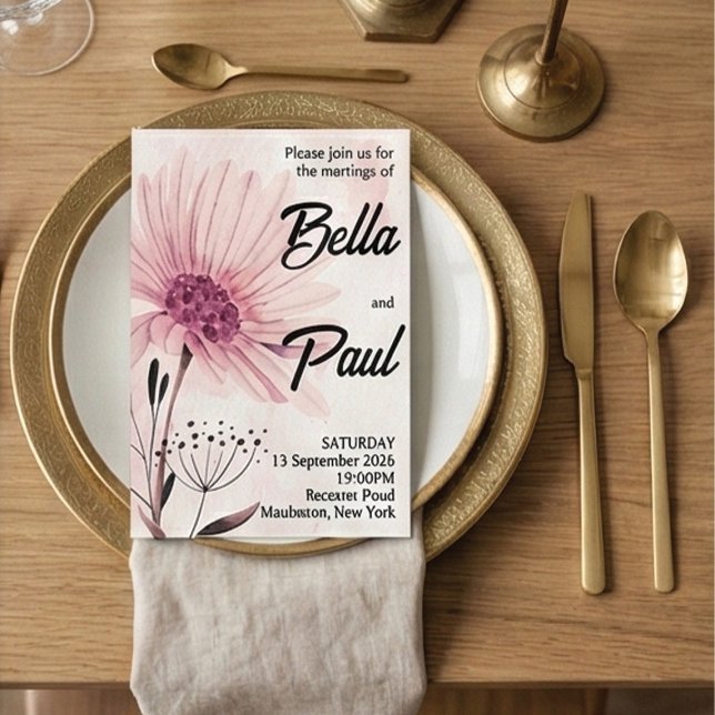 Convite Dusty Pink & Mauve Floral Wedding Invitation (Criador carregado)