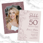 Convite Dusty Pink Mauve Photo Surprise 50th Birthday<br><div class="desc">Cor-de-rosa poeirento floreado e surpresa mauve, 50º convite de aniversário com sua foto na parte de trás do cartão. O Trendy Boho, porém moderno design feminino, apresenta sotaques botânicos e fontes de script de tipografia. Simples cartão de convite floral perfeito para uma festa surpresa na moda. Pode ser personalizado para...</div>