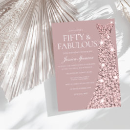 Convite Dusty Pink Mauve Rosa Dourado Vestido 50º Aniversá