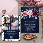 Convite Dusty Pink Plum Purple Floral com Marinho de Códig<br><div class="desc">Incêndio aos seus convidados com este elegante convite para casamento, com lindas flores de aquarela e tipografia moderna, com o Código QR para RSVP online. Basta adicionar os detalhes do seu evento neste modelo fácil de usar e adorar este cartão com as suas fotografias favoritas para o tornar um convite...</div>